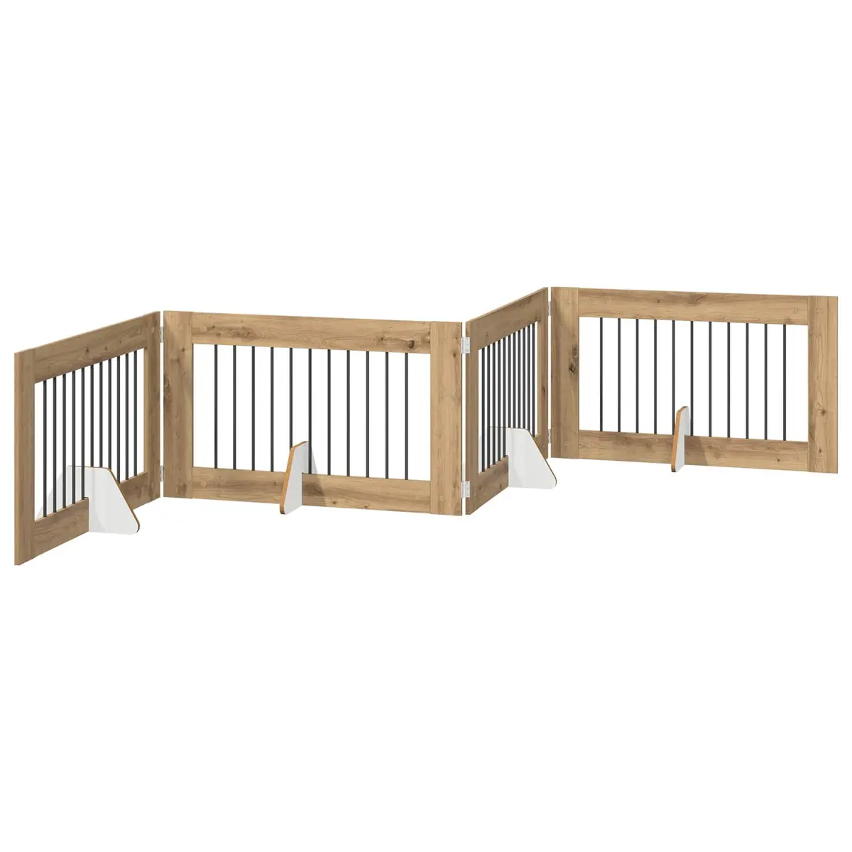 Foldable Dog Gate with Stands 401cm Indoor Pet Barrier Fence Oak Colour