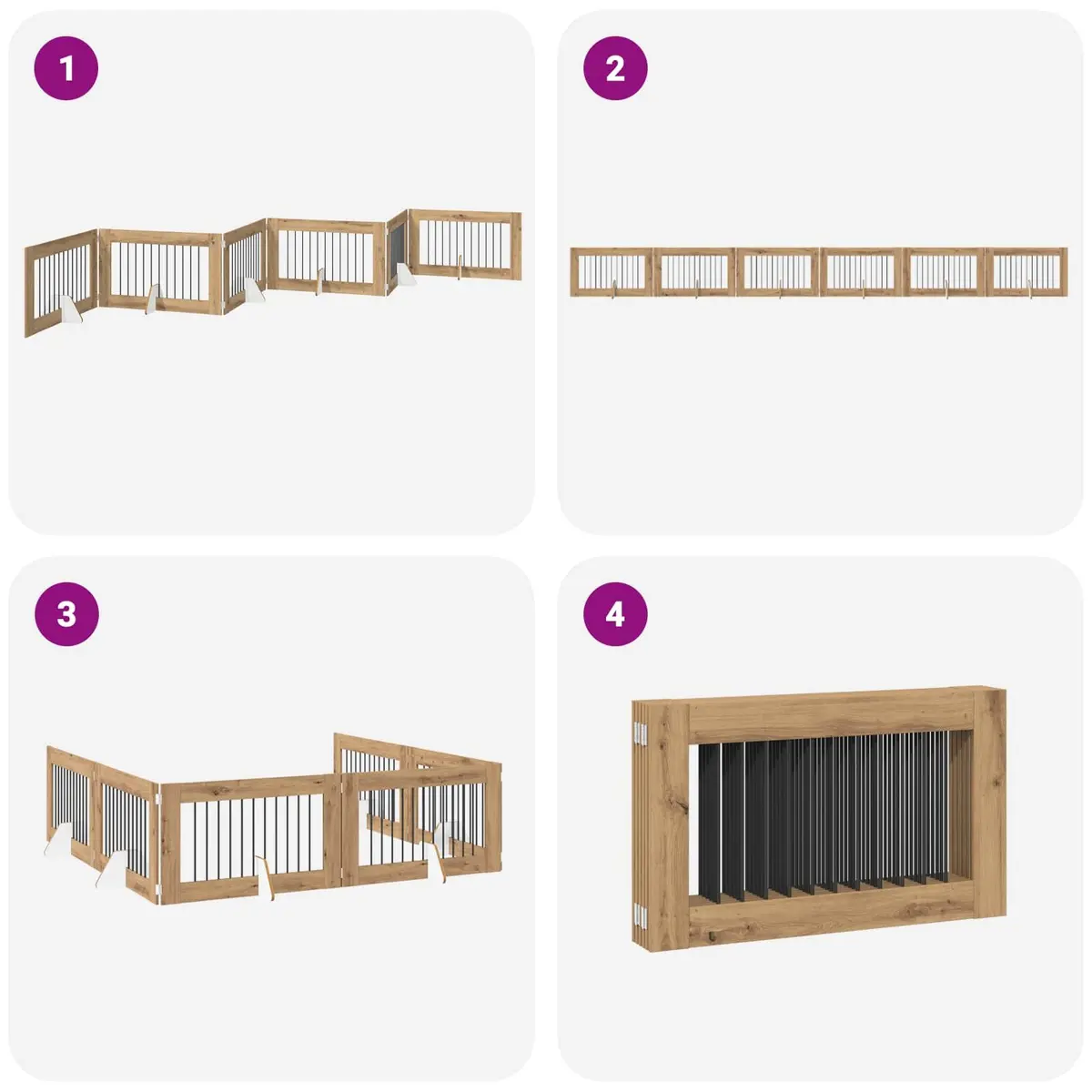 Foldable Dog Gate Indoor 6 Piece Brown Portable Pet Fence