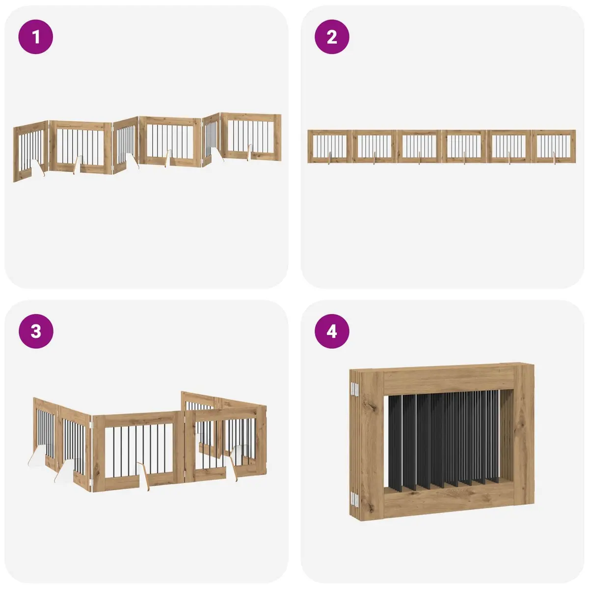 Foldable Dog Gate with Stands 6 Panels Indoor Pet Barrier Oak Colour 482cm