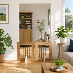 Dog Gate with Stands - 120.5cm Brown Steel Frame