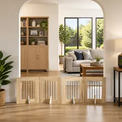 Foldable Dog Gate Details: 4 Panels, Brown, Galvanised Steel