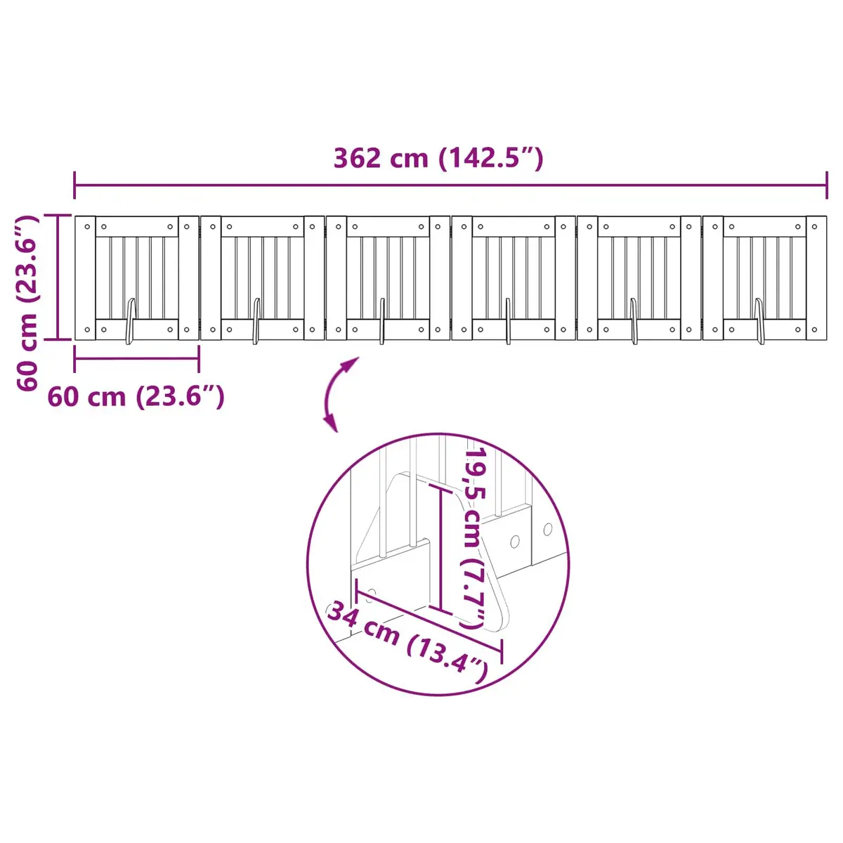 Indoor Pet Barrier Fence Foldable Dog Gate 362cm Room Divider with Stands