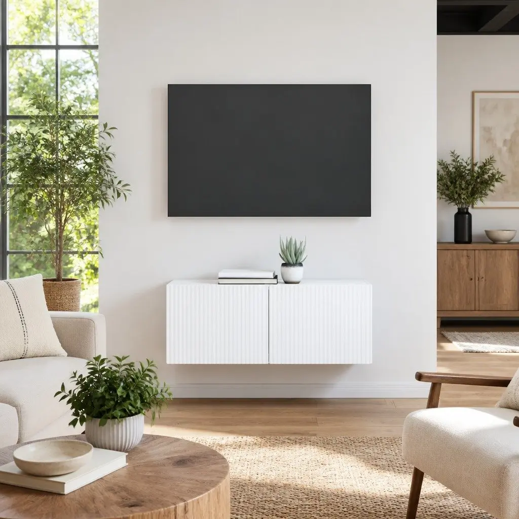 White Modern TV Wall Cabinet Set for Storage