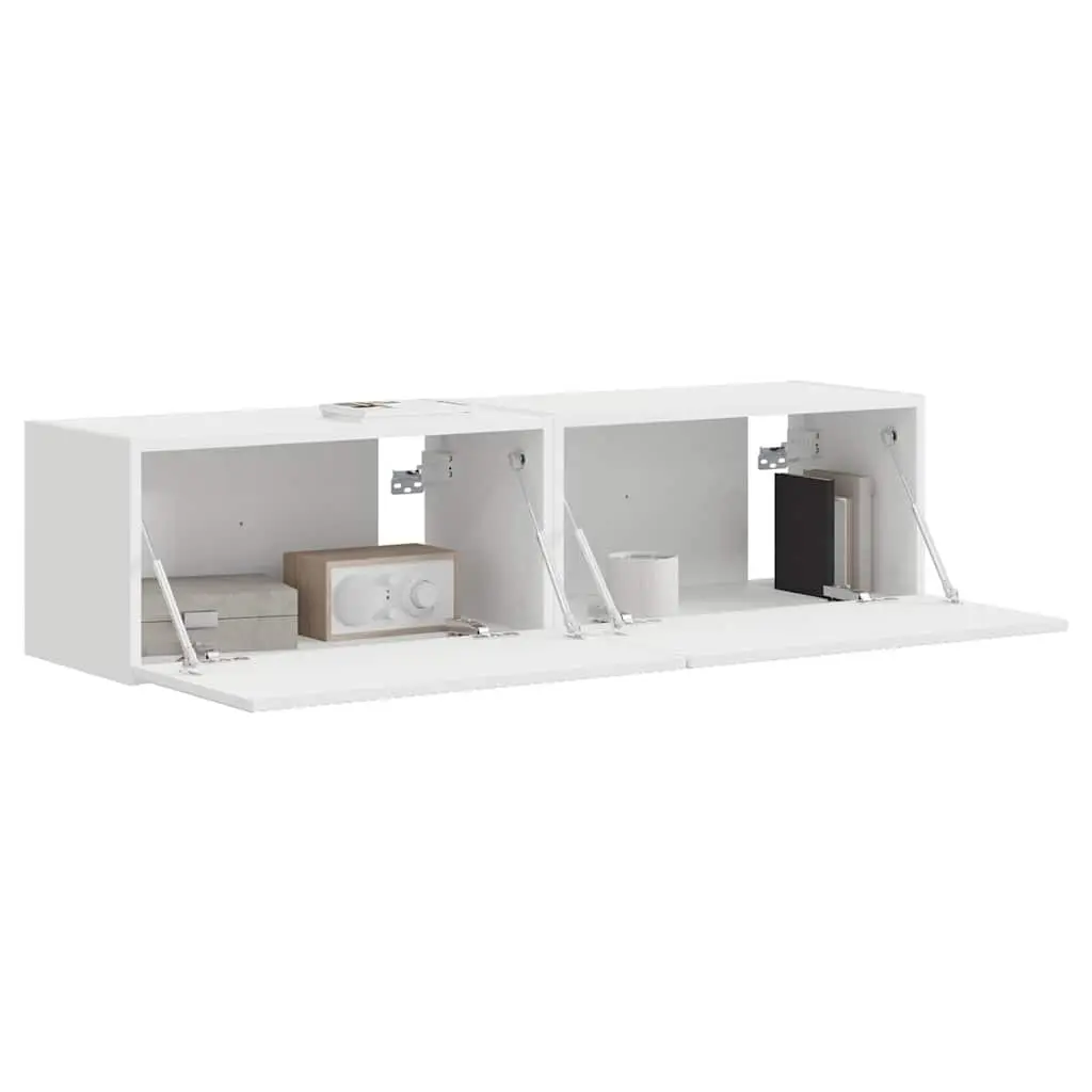 TV Wall Cabinet Living Room White Modern Storage Unit 2 Pieces