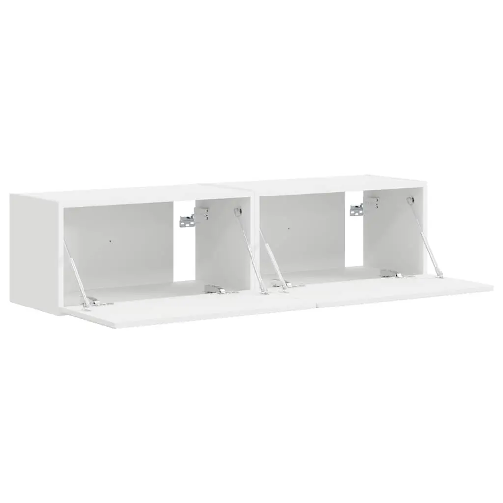 TV Wall Cabinet Living Room White Modern Storage Unit 2 Pieces