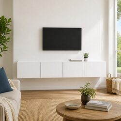 TV Wall Cabinet 2 pcs White Modern Living Room Media Storage Unit 98x31x29.5cm