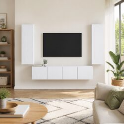 White TV Wall Cabinet 2 Pcs Wall Mounted Storage Unit Modern Living Room