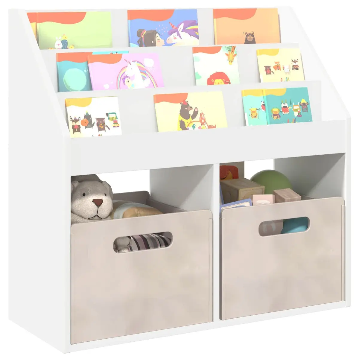 Kids Bookshelf Engineered Wood Modern Open Shelf Storage Unit White 72.5x29.5x69cm