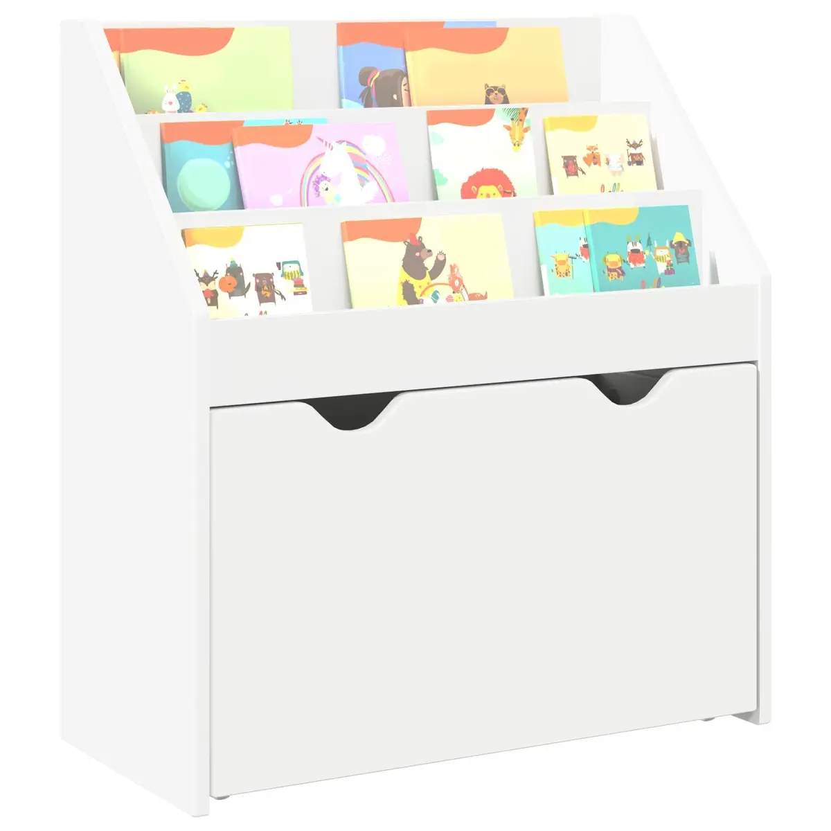 Kids Bookshelf White Storage Cabinet Shelves Drawers Bedroom 60 x 29.5 x 69 cm
