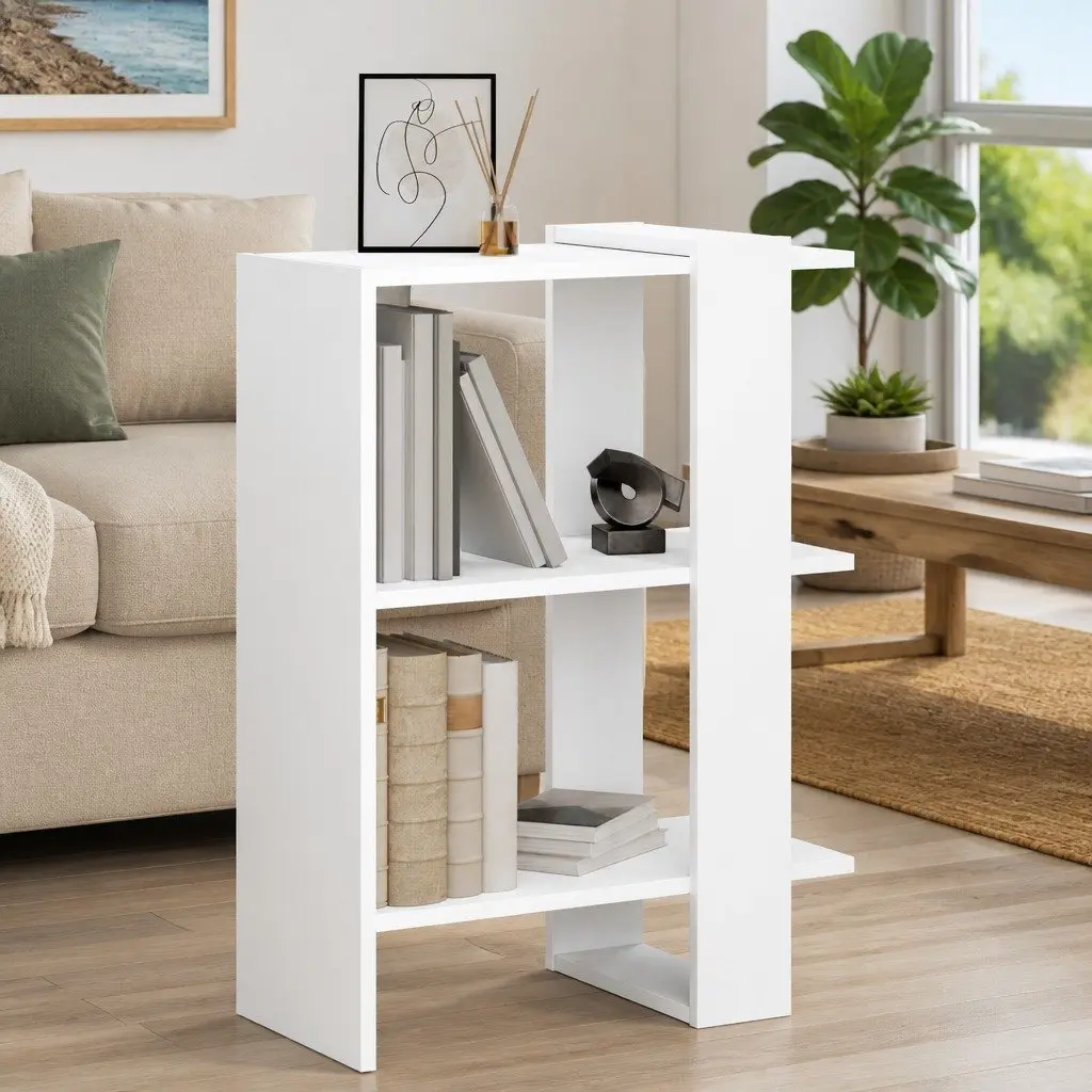 Freestanding White Engineered Wood Shelf