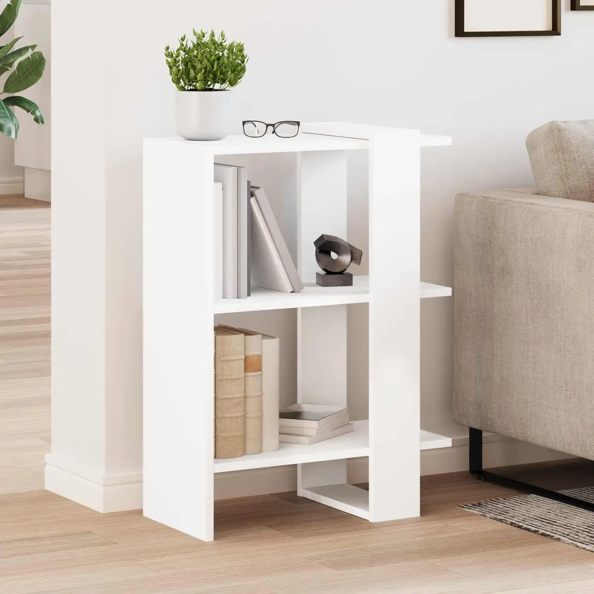 Freestanding White Engineered Wood Shelf
