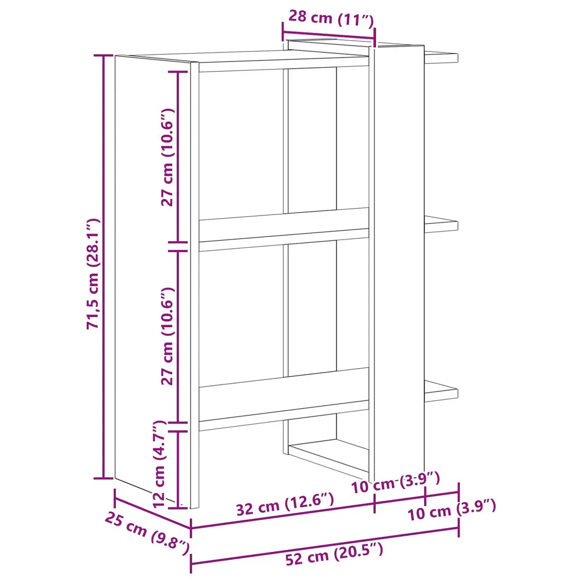 Bookshelf for Living Room Office 52 x 25 x 71.5 cm Freestanding Storage Display Shelves