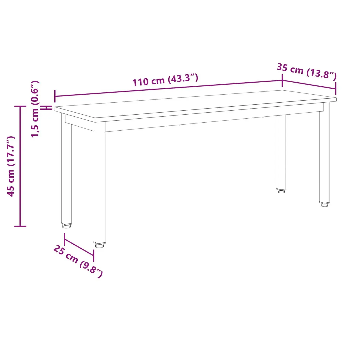 Dining Bench Living Room Black Engineered Wood Rectangle