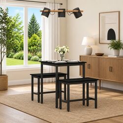 Dining Table Dimensions: 60x60x75 cm, Black Metal Frame