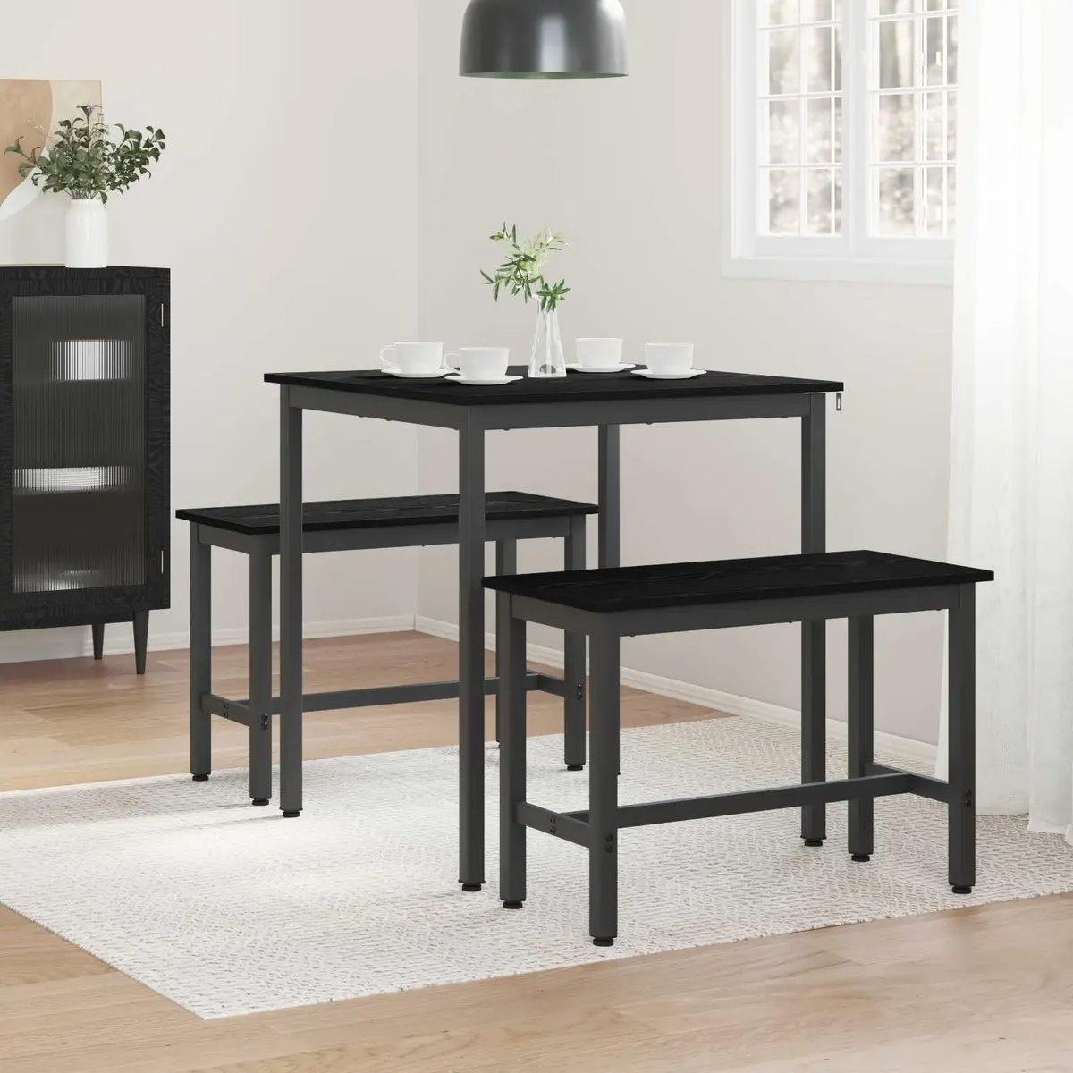 Dining Table 70x70x75cm Black Metal Frame Engineered Wood Kitchen Furniture