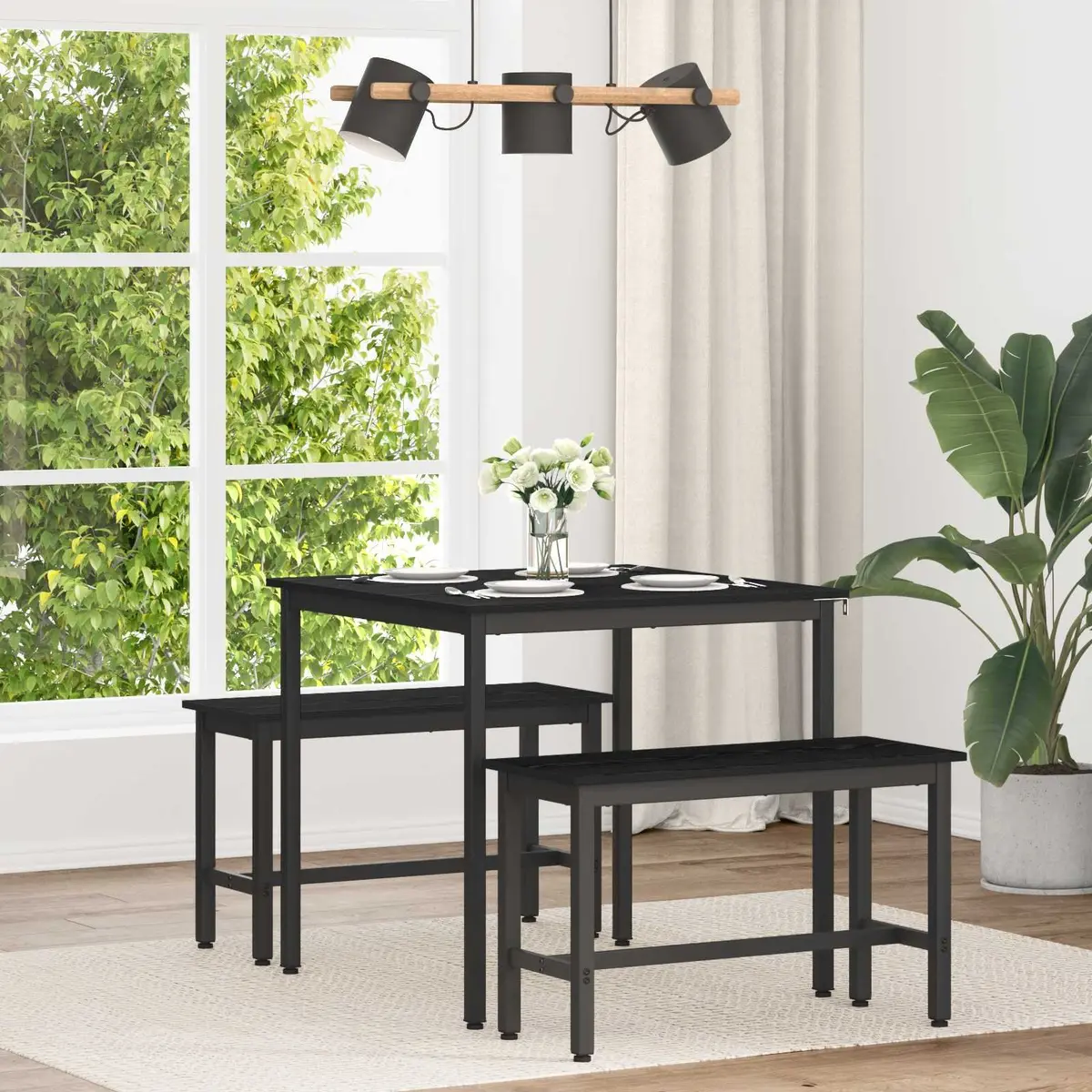 Dining Table Kitchen 80x80x75cm Black Metal Frame Engineered Wood