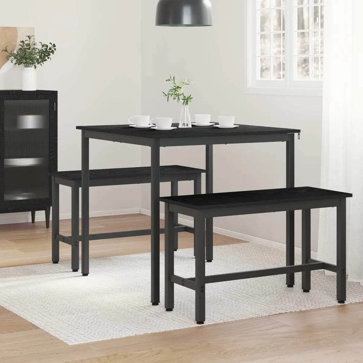 Dining Table Kitchen 80x80x75cm Black Metal Frame Engineered Wood