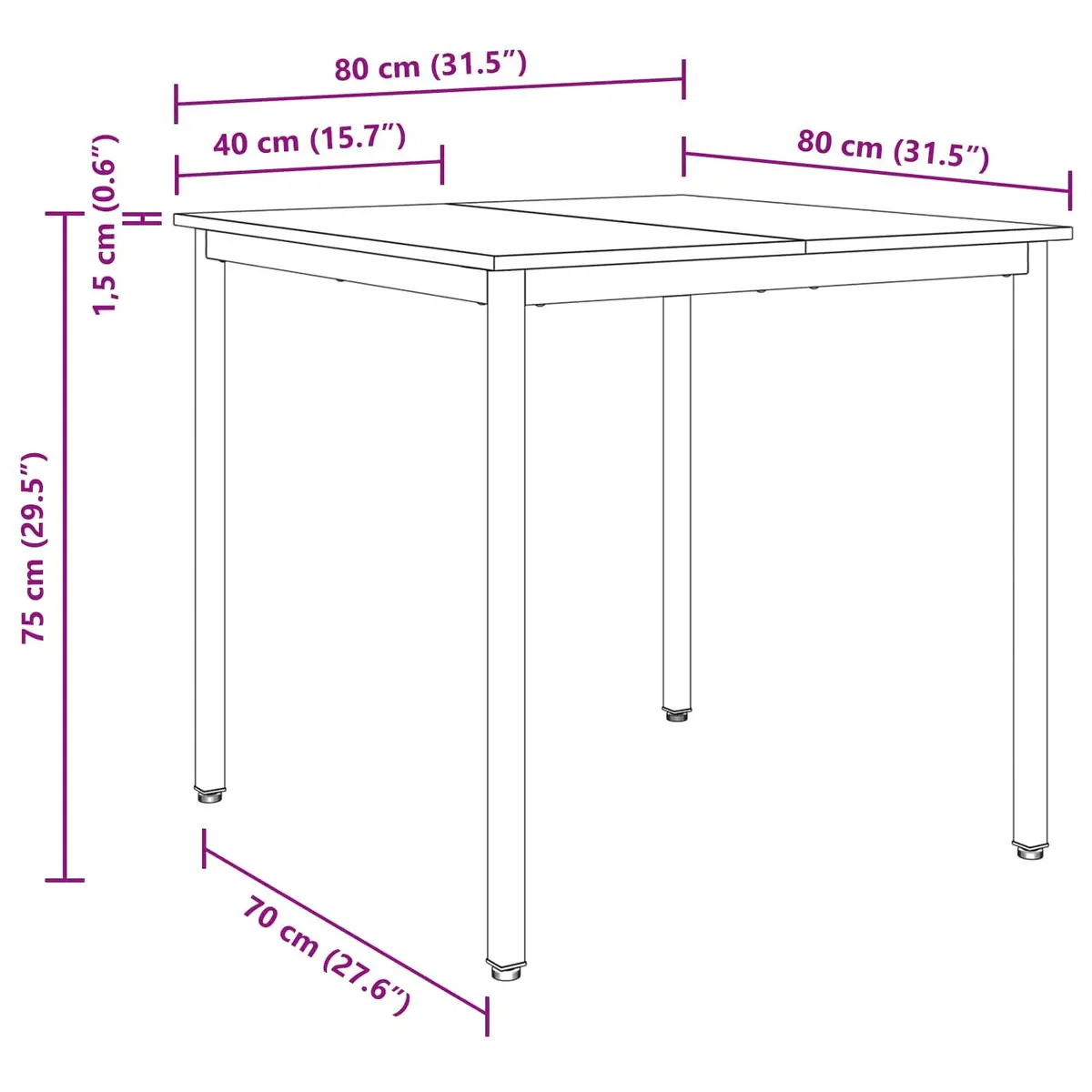 Dining Table Kitchen 80x80x75cm Black Metal Frame Engineered Wood