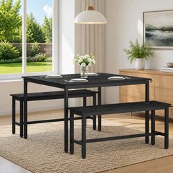 Dining Table Specs: 110x110x75cm, Metal Frame, Wood Top