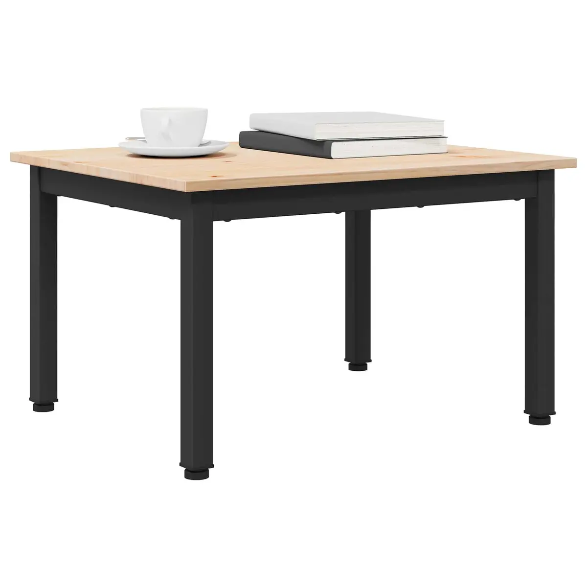 Coffee Table Living Room Square Natural Wood Top Metal Legs 60 x 50 x 36 cm