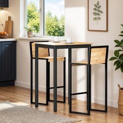 Bar Table 70x70x105cm Solid Pine Wood Metal Legs Kitchen Dining Furniture