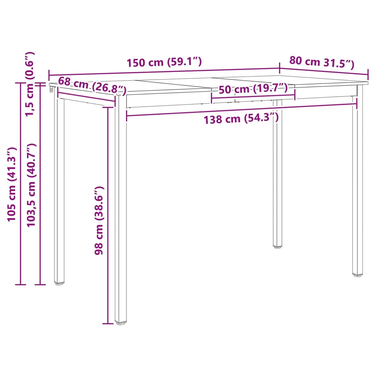 Bar Table Solid Pine Wood Metal Legs Kitchen Dining Room Furniture 150x80x105cm