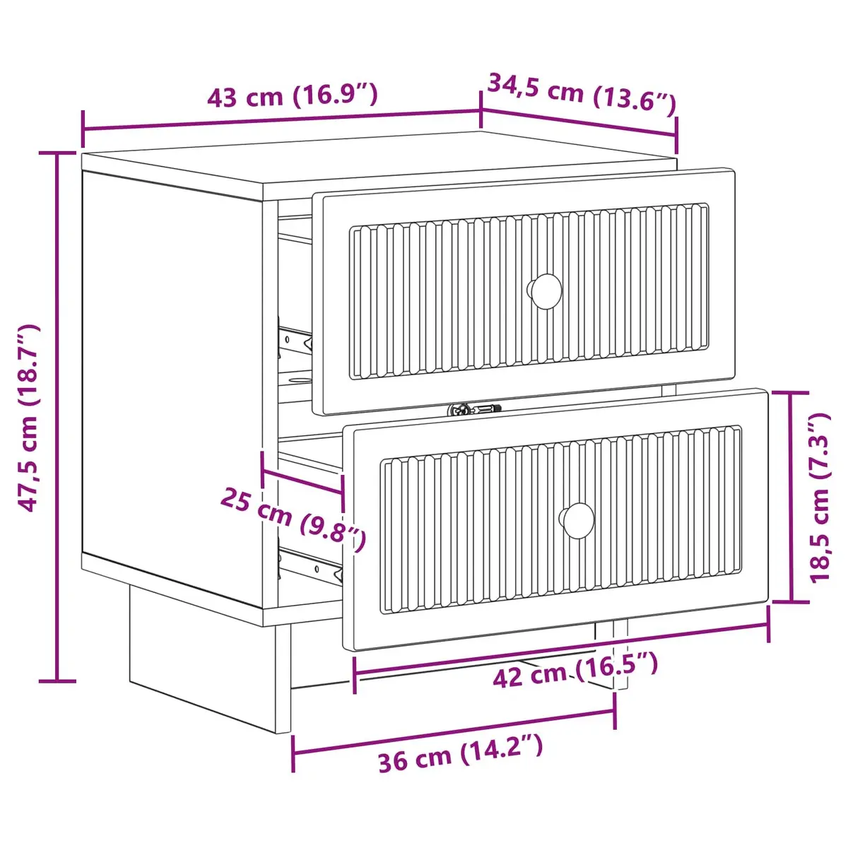 Bedside Cabinet White Vintage Modern 43 x 34.5 x 47.5 cm Storage Nightstand Table