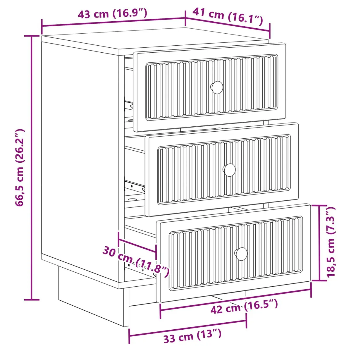 Bedside Cabinet White 43x41x66.5cm Engineered Wood Bedroom Storage Drawers