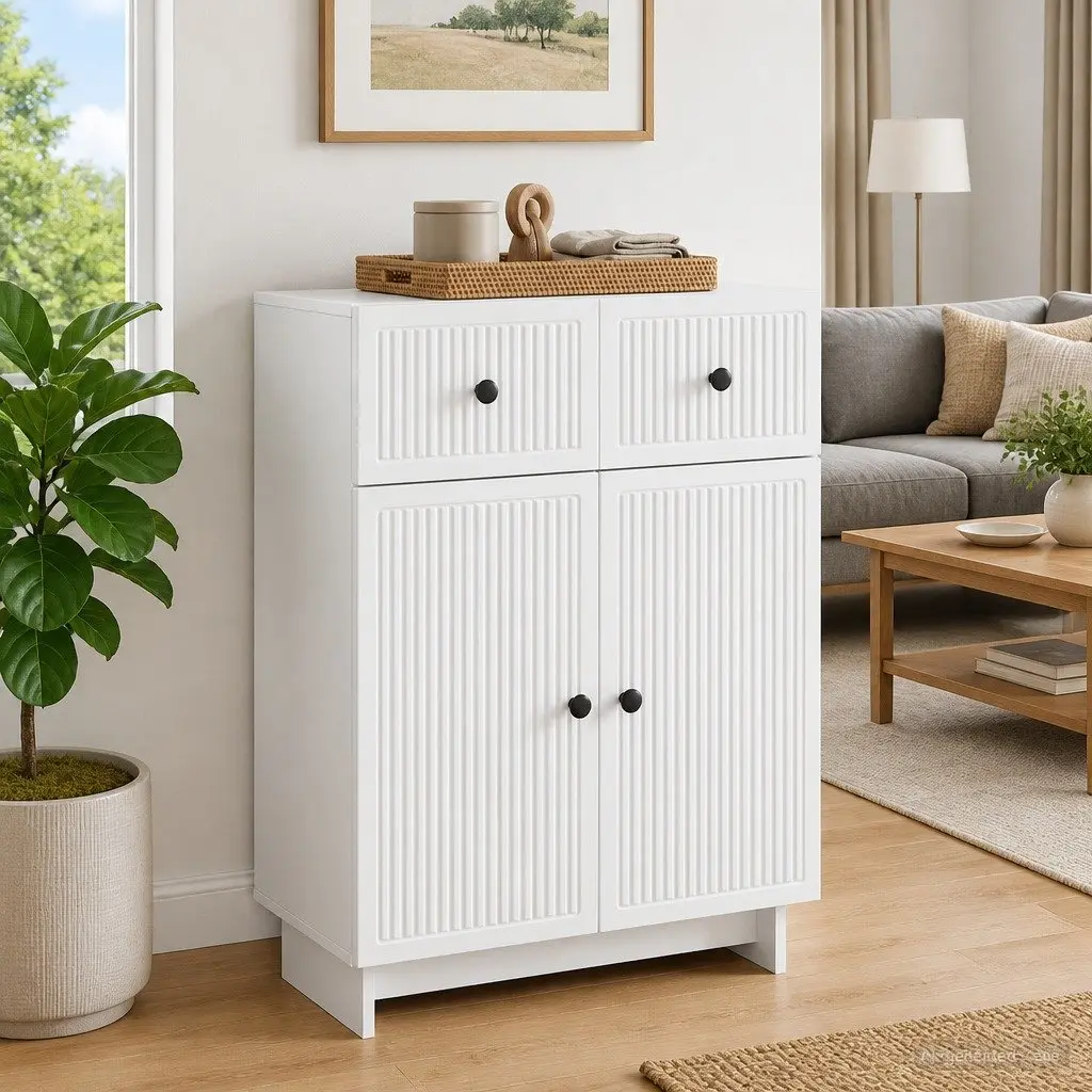 White Sideboard Storage Cabinet for Living Room 66x34.5x90cm Engineered Wood Furniture