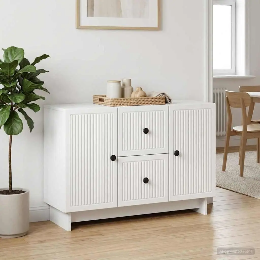 Sideboard White Modern Storage Cabinet with Drawers Shelves Swing Doors