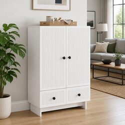 Engineered Wood White Sideboard - 66x34.5x95 cm