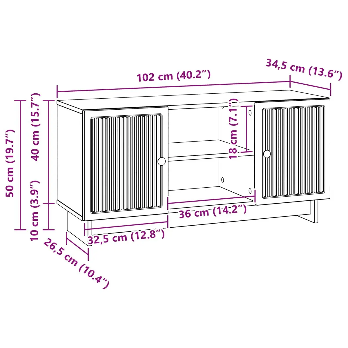 TV Cabinet Living Room 102 x 34.5 x 50 cm White Storage Unit