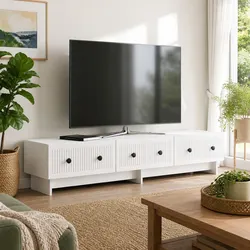 Dimensions and Details of White TV Cabinet with Drawer