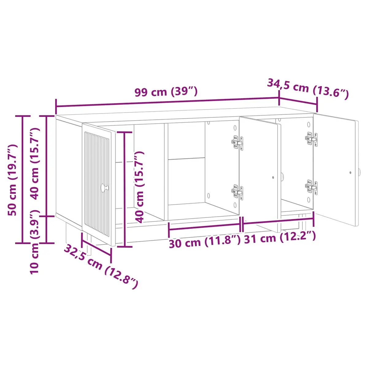 TV Cabinet White Modern Living Room Storage Unit 99 x 34.5 x 50 cm