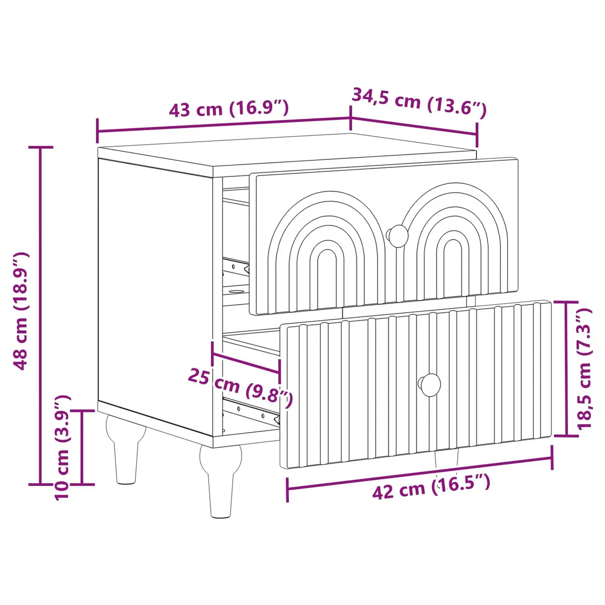 Bedside Cabinet White 43 x 34.5 x 48 cm Modern Storage Drawer Nightstand Table