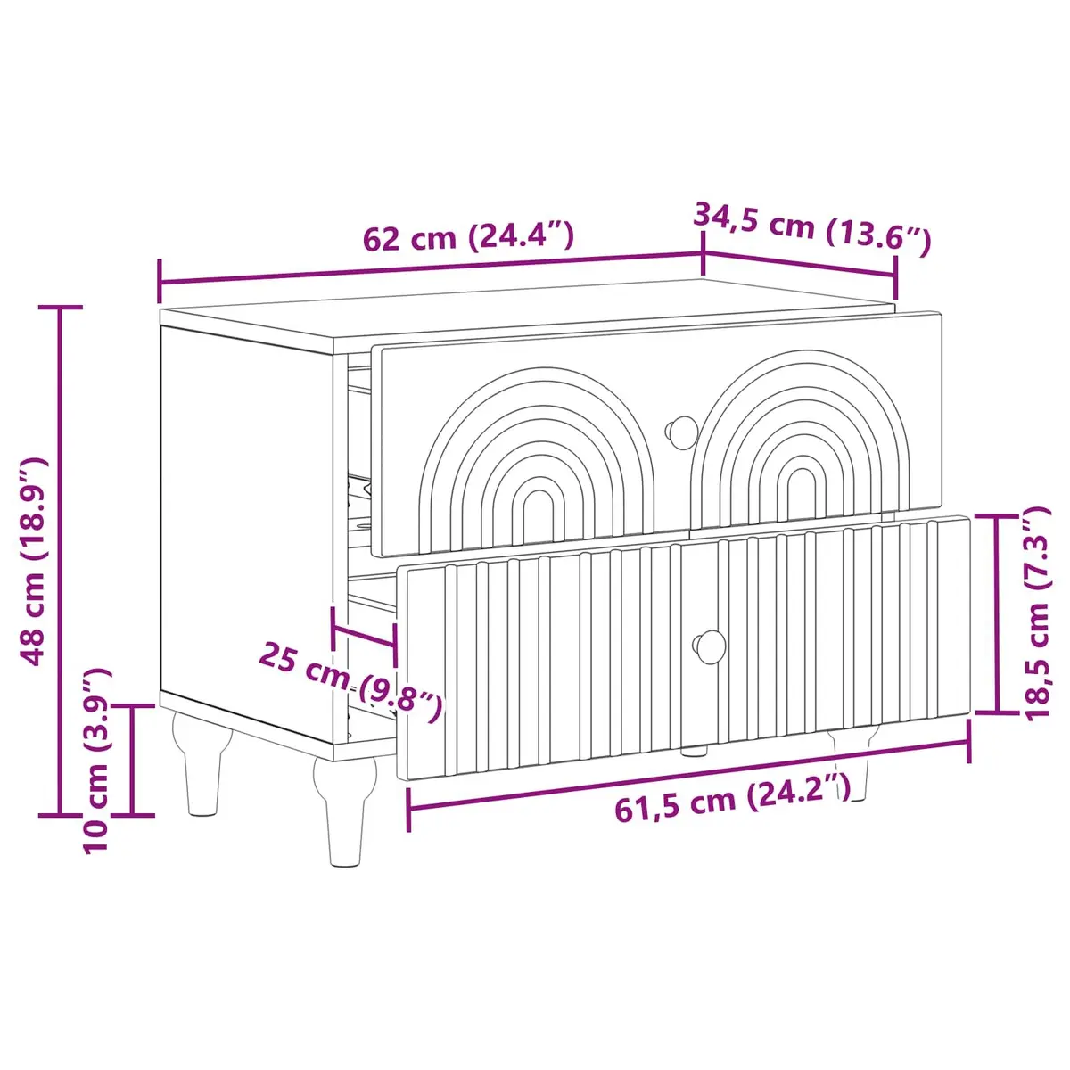 Bedside Cabinet White Modern Storage Table for Bedroom 62 x 34.5 x 48 cm