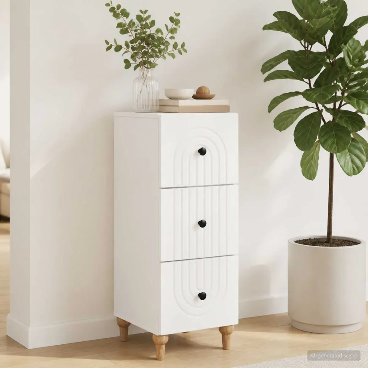 Drawer Storage Cabinet White Engineered Wood 33 x 34.5 x 90 cm