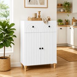 White Sideboard Cabinet Specs: 66x34.5x90cm Engineered Wood