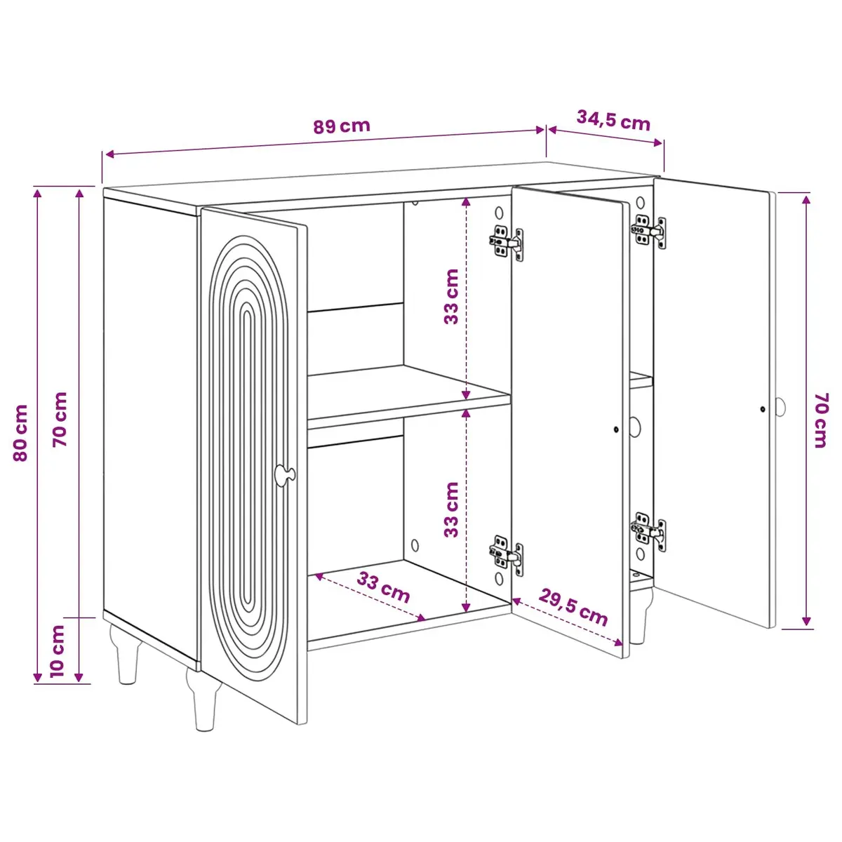 Sideboard Cabinet for Home Storage White Engineered Wood 89x34.5x80cm