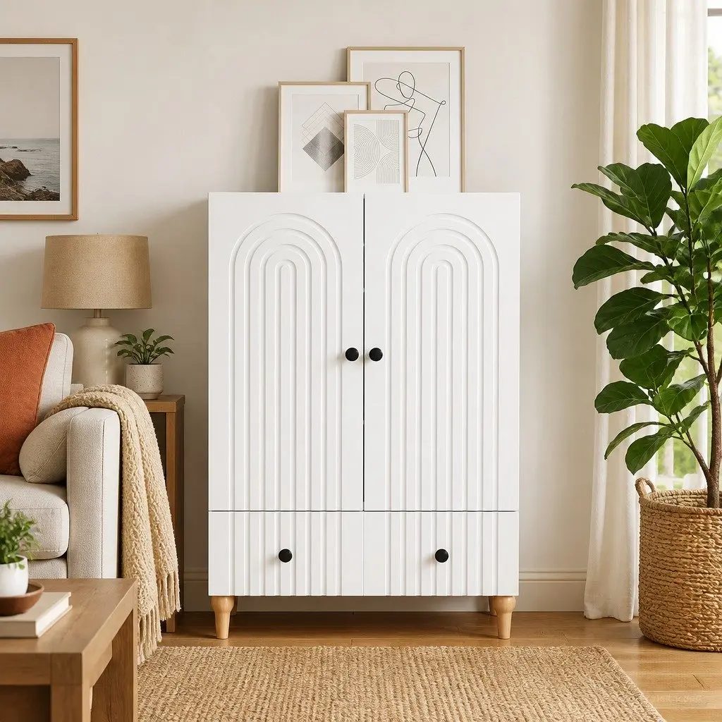 White Sideboard Storage Cabinet Living Room 66 x 34.5 x 95 cm
