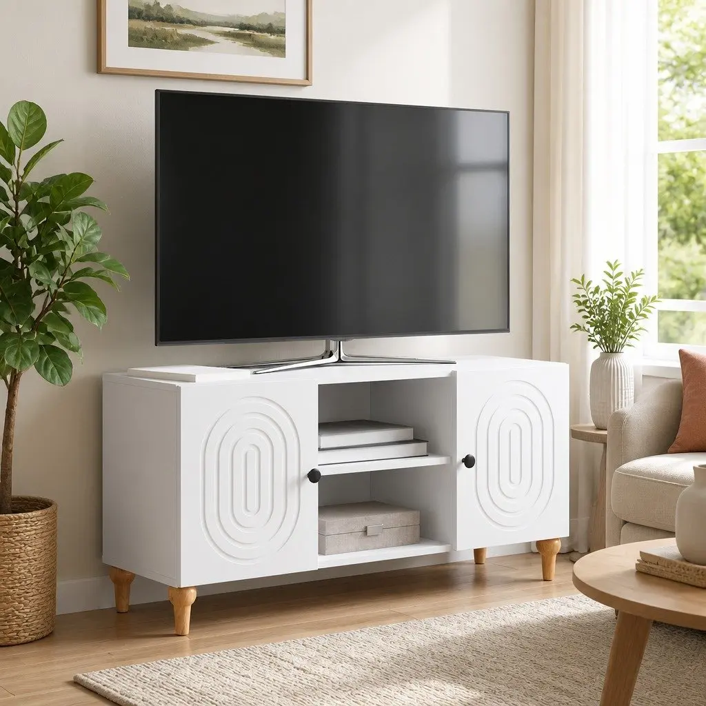 TV Cabinet White Modern Living Room Media Storage Unit 102x34.5x50cm
