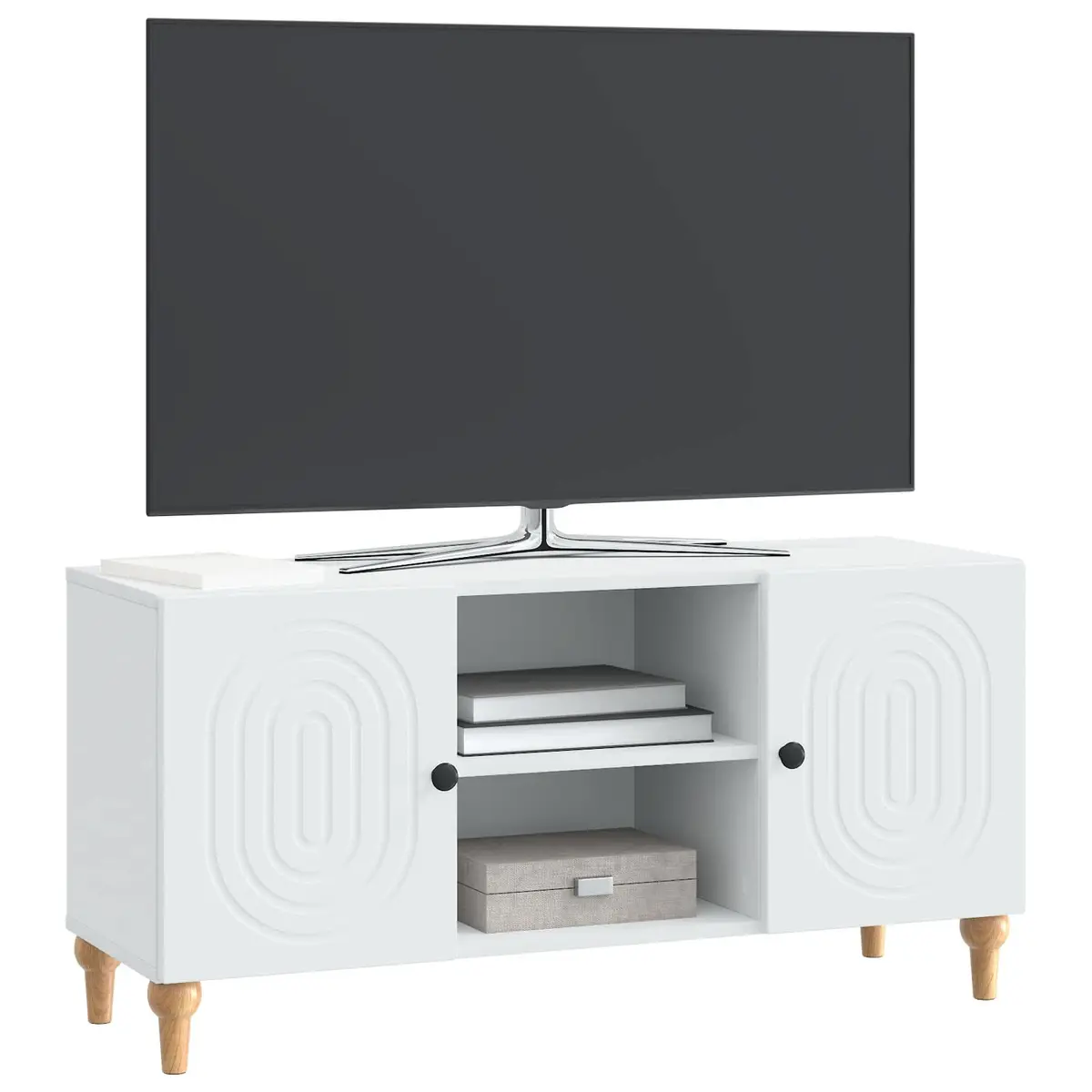 TV Cabinet White Modern Living Room Media Storage Unit 102x34.5x50cm