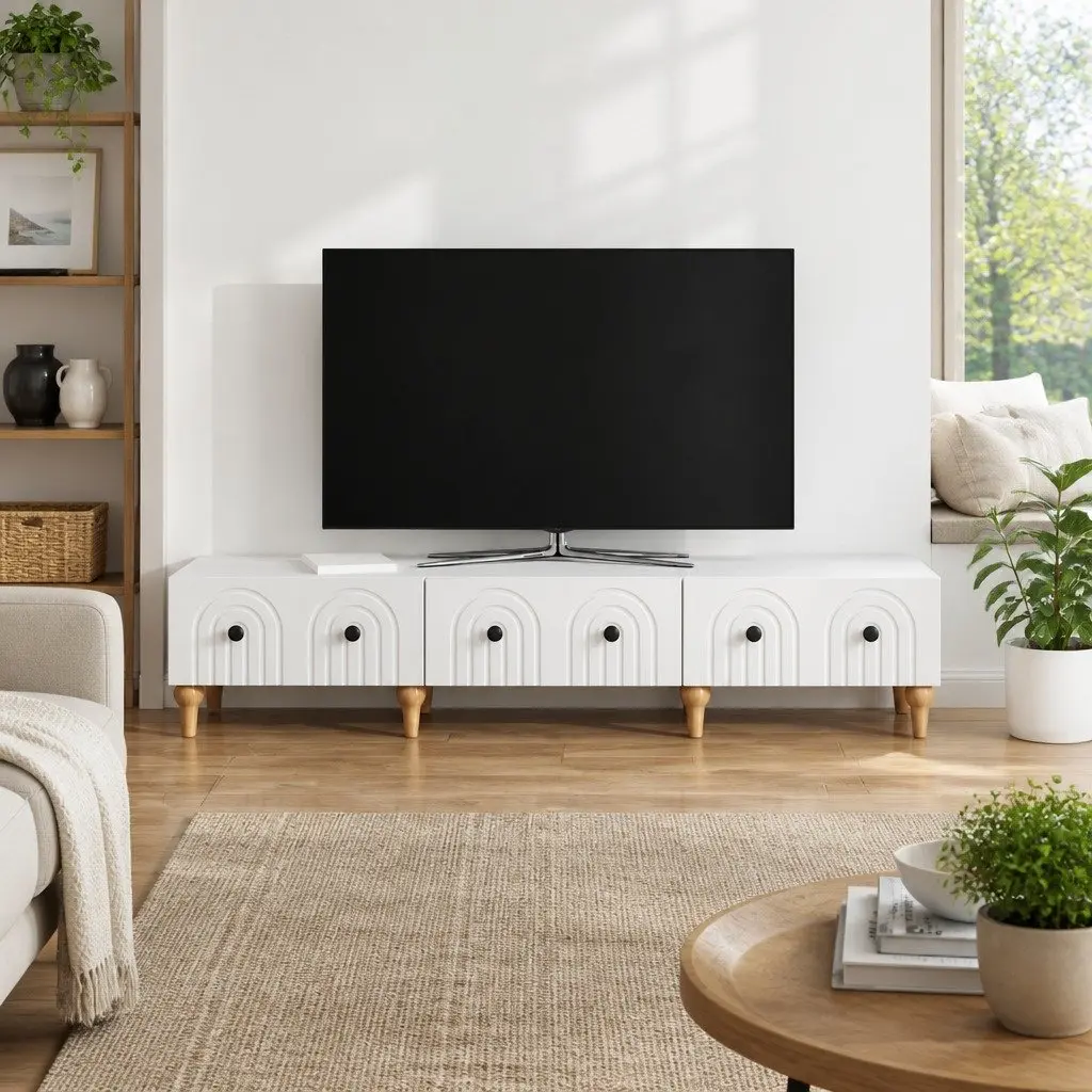 TV Cabinet for Living Room White Modern 147 x 34.5 x 30 cm Engineered Wood