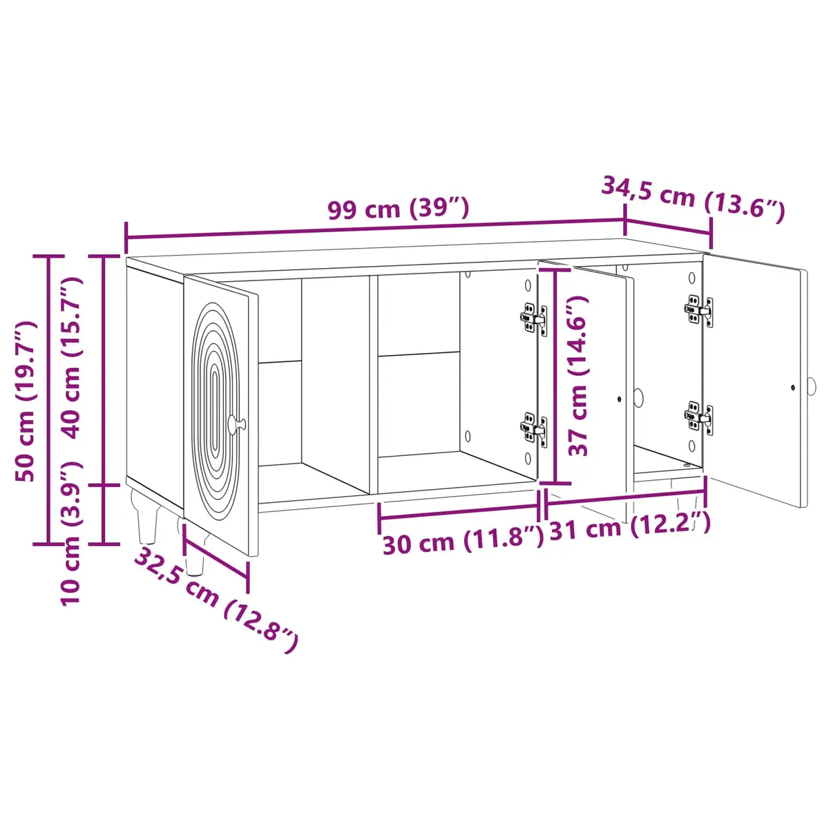 TV Cabinet Living Room White 99 x 34.5 x 50 cm