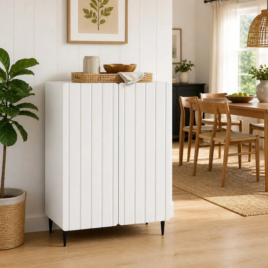 Sideboard White Living Room 66 x 34.5 x 92 cm Engineered Wood Storage Cabinet