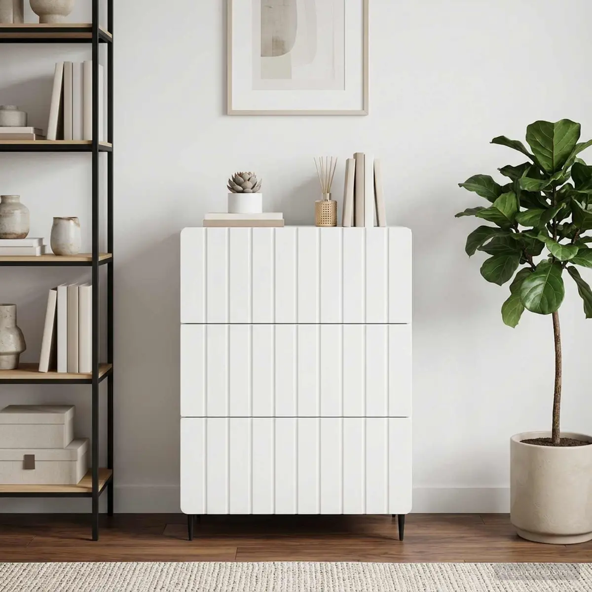 Drawer Cabinet White Storage Unit Modern Design Engineered Wood Furniture