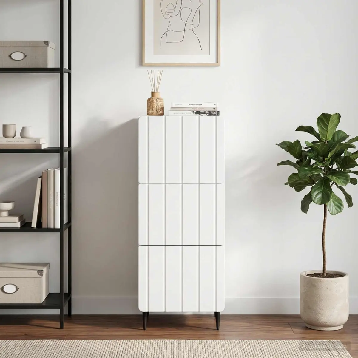 Drawer Cabinet White Storage Furniture Living Room Bedroom Engineered Wood 33 x 34.5 x 92 cm