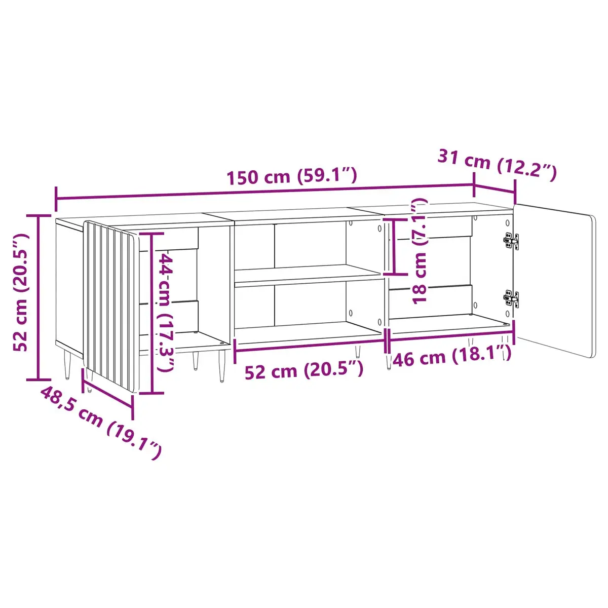 TV Cabinet for Living Room White Modern Entertainment Unit 150 x 31 x 52 cm
