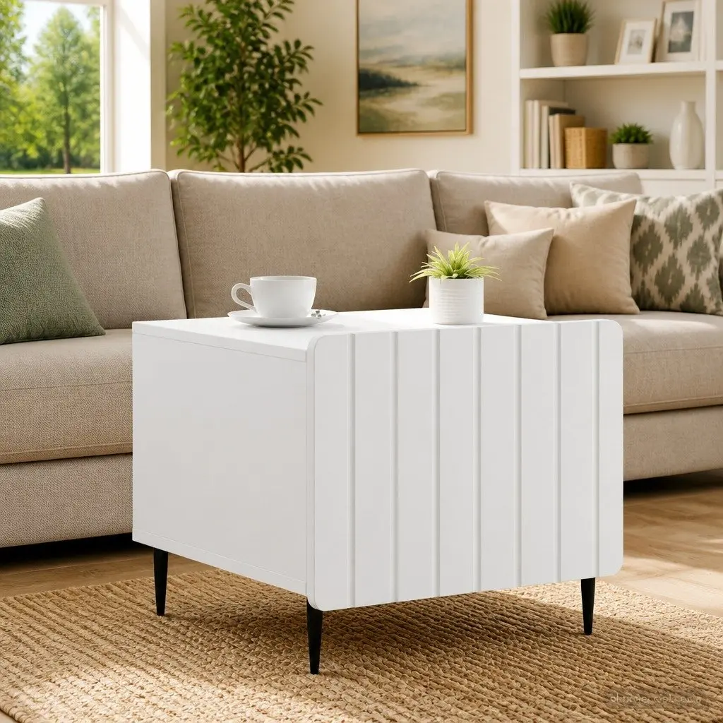 Coffee Table for Living Room Dual-Level White Engineered Wood