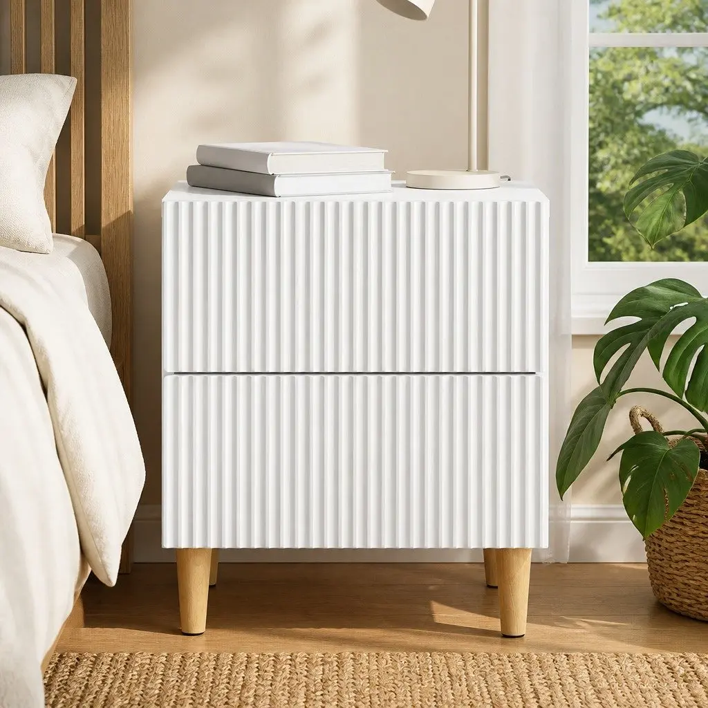 Bedside Cabinet with Two Drawers White 43 x 34.5 x 48 cm Storage Nightstand for Bedroom or Living Room